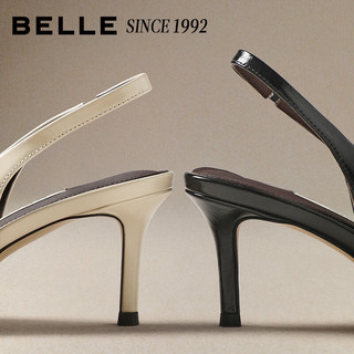 百丽（Belle）【92系列】牛皮包头凉鞋女2026春新商场款优雅细高跟凉鞋H8010AH6 黑色 37