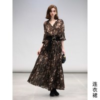 COCOBELLA 复古金丝压褶花卉印花连衣裙 FR3075