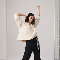 Levi's李维斯女士美式宽松时尚休闲简约袋鼠兜抽绳连帽套头卫衣 米白色 M