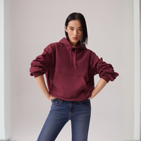 Levi's李维斯女士美式宽松时尚休闲简约袋鼠兜抽绳连帽套头卫衣 酒红色 M