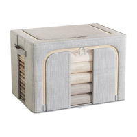 沃尊衣服收纳箱布艺大容量超大衣物整理盒羽绒服收纳袋衣物被子百纳箱 110L灰条纹-涤棉布 2个装：双视窗可视/加厚面料