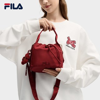 马上起飞挎包|FILA 斐乐女包红色新年手提包单肩包斜挎福袋包 正黑色-BK【小马挂件】 XS
