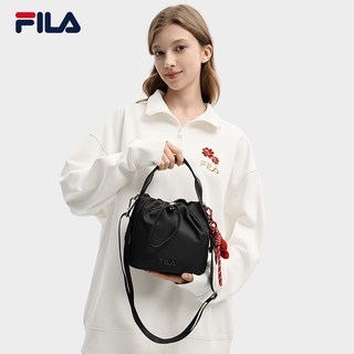 马上起飞挎包|FILA 斐乐女包红色新年手提包单肩包斜挎福袋包 正黑色-BK【小马挂件】 XS