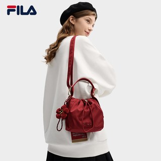马上起飞挎包|FILA 斐乐女包红色新年手提包单肩包斜挎福袋包 正黑色-BK【小马挂件】 XS