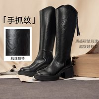 百思图2025冬季骑士靴时尚街头潮流通勤粗跟女长靴F3021DG5