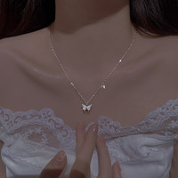 朝遇999足银蝴蝶项链女轻奢小众设计锁骨链学生送女友生日情人节礼物 【赠证书】足银满钻蝴蝶项链
