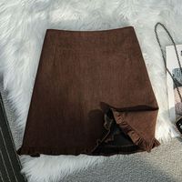焦糖褶絮美拉德灯芯绒半身裙女秋冬韩系高腰显瘦咖色a字短裙