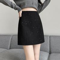 X-MOOM 小香风亮片半身裙2025秋冬季高腰显瘦A字裙毛呢包臀短裙女