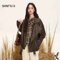 三福外套冬季2025今年流行大翻领宽松皮衣夹克女装509093