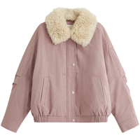 茵曼仿牛仔夹克羽绒服2025冬女装新款短羊羔毛翻领外套 皮粉色