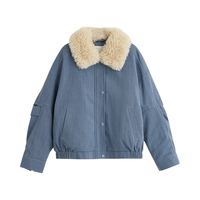 茵曼仿牛仔夹克羽绒服2025冬女装短羊羔毛翻领外套 灰蓝色 S S 身高154-160cm 体重91-100斤