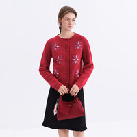 范思蓝恩复古新年圣诞红色毛针织衫上衣女2025冬圆领开衫外套4558 红色 S