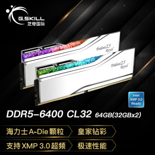 G.SKILL Trident Z Royal皇家戟系列 DDR5 6400MHz RGB 笔记本内存 灯条 白色 64GB 32GBx2 C32