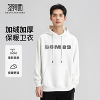 圣得西男士印花连帽保暖卫衣2025冬款简约时尚百搭通勤休闲上衣