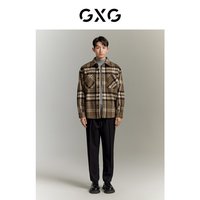 GXG男装 含绵羊毛保暖羊毛面料休闲格纹短款男式大衣外套