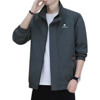 皮尔·卡丹 皮尔卡丹（pierre cardin）夹克男春秋款外套休闲上衣舒适百搭时尚潮流 深灰色 2XL  2XL（130-145斤）