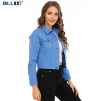 BILLION休闲牛仔外套短款女装夹克小个子长袖上衣外穿春季时尚百搭20167 蓝色 L 、106-115斤