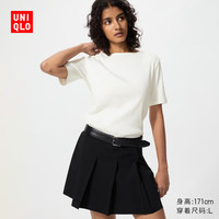 优衣库女装罗纹船领T恤/五分袖483467 01 乳白色 S