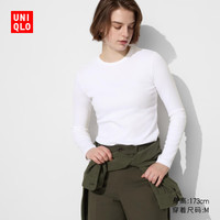 优衣库女装柔软罗纹圆领T恤长袖纯色基础款474400 479590 470124 470124/00白色 3XL