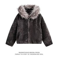 加厚秋冬可拆卸毛领廓形棉服外套简约长袖连帽时尚日系夹克男