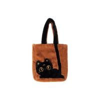 大英博物馆 毛绒趴趴猫撞色单肩包 咖色 可爱闺蜜生日礼物