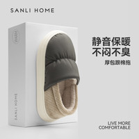 SANLI 棉拖鞋男士秋冬季加绒保暖女全包跟可外穿厚底静音防滑 灰色 40-41