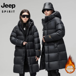 JEEP SPIRIT 吉普男女同款羽绒服黑金长款 S