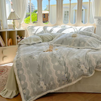 Krupp Corp 克努帛  加厚滚边雕花牛奶绒四件套 床笠亲肤绒冬季保暖加密型绒套件 烟花-蓝灰-HC 床单款1.8米床(被套200*230cm)