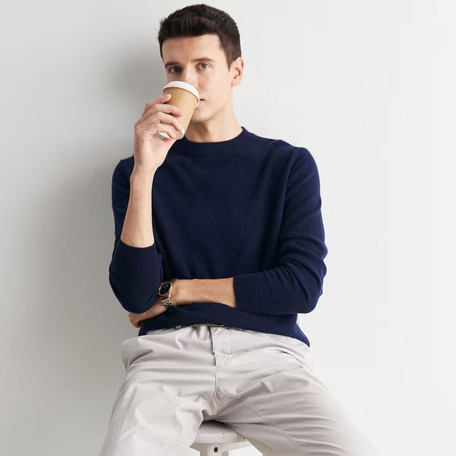 帕罗 100%山羊绒 男士高支纱羊绒衫 高端系列 藏青 多色可选