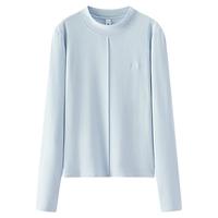 森马长袖T恤女冬半高领小心机分割2025刺绣紧身磨毛上衣显瘦