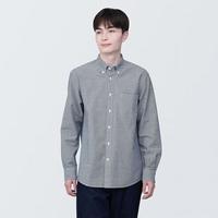 無印良品 MUJI 男式 棉水洗牛津纽扣领 长袖衬衫 休闲