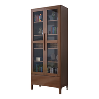 唐辑实木书柜书架落地一体靠墙收纳储物展示柜 胡桃色两门
