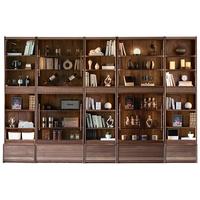 朴愫木作满墙书柜实木书架黑胡桃木展示柜玻璃落地组合书橱收纳储物柜星罗 3m整墙卡座组合柜（主图同款）丨