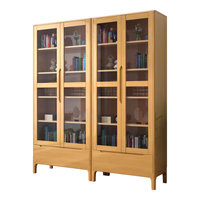 唐辑实木书柜书架落地一体靠墙收纳储物展示柜 原木色三门 原木色三门-含安装