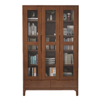 唐辑实木书柜书架落地一体靠墙收纳储物展示柜 胡桃色三门 胡桃色三门-含安装