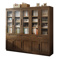 楠实木书柜北欧带玻璃门简约落地办公室文件柜书架家用两门书柜5422