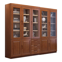 唐辑实木书柜书架落地客厅玻璃门展示收纳储物柜胡桃色五门 胡桃色五门