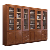 唐辑实木书柜书架落地客厅玻璃门展示收纳储物柜胡桃色六门 胡桃色六门