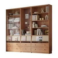Morelax全实木橡木卡座书柜一体整墙落地置物架展示柜书房书架玻璃门书橱 2.4米卡座书柜 C+A+C+E+F*2柜
