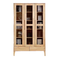 唐辑实木书柜书架落地一体靠墙收纳储物展示柜 原木色三门 原木色三门-含安装