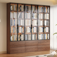简穆全实木橡木书柜储物柜胡桃色书架落地客厅整墙带玻璃柜子转角组合 2.4米长书柜 2.0米高-ENF母婴级环保抗菌橡木