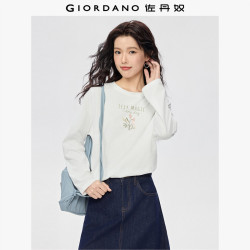 佐丹奴 13325555 植物印花宽松圆领 女士长袖T恤