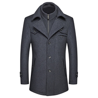 恒源祥中年男士毛呢夹克秋冬季加厚休闲修身呢子外套男大衣爸爸上装 双领灰色【可脱卸内领】