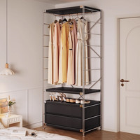 锦需家用小户型衣柜卧室落地衣服收纳架转角置物架出租屋开放式衣帽架 宽度41【抽屉款】三层 黑木纹80x41x210cm