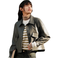 森马 Semir外套女PU仿皮夹克高街时尚春秋酷飒落肩宽松上衣107224108003 绿色调00344 XS