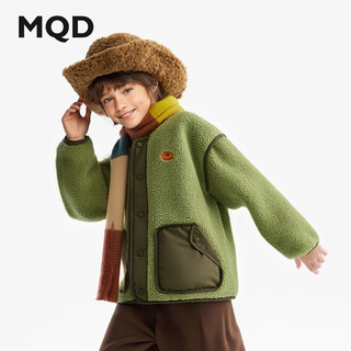 马骑顿MQD童装男童摇粒绒外套2025冬季新款儿童同款连帽加厚仿羊羔绒潮 苔藓绿 1
