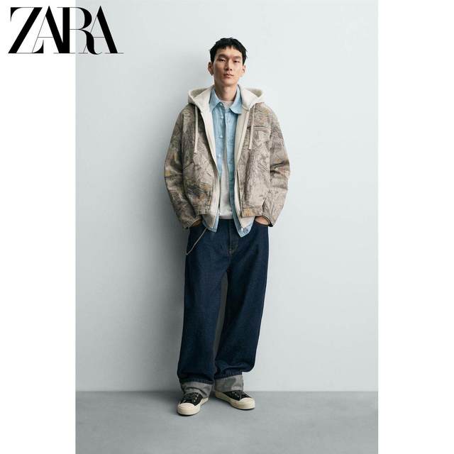 ZARA 男士宽松水洗抽象印花夹克 03918308027