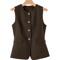 晚白2025春款时尚简约气质羊毛外套百搭韩系休闲百搭马甲女 深棕色 2XL