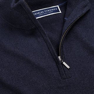 CHARLES TYRWHITT海军蓝美利奴羊毛拉链领男士保暖毛衣休闲针织衫 M
