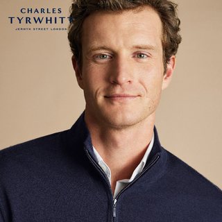 CHARLES TYRWHITT海军蓝美利奴羊毛拉链领男士保暖毛衣休闲针织衫 M
